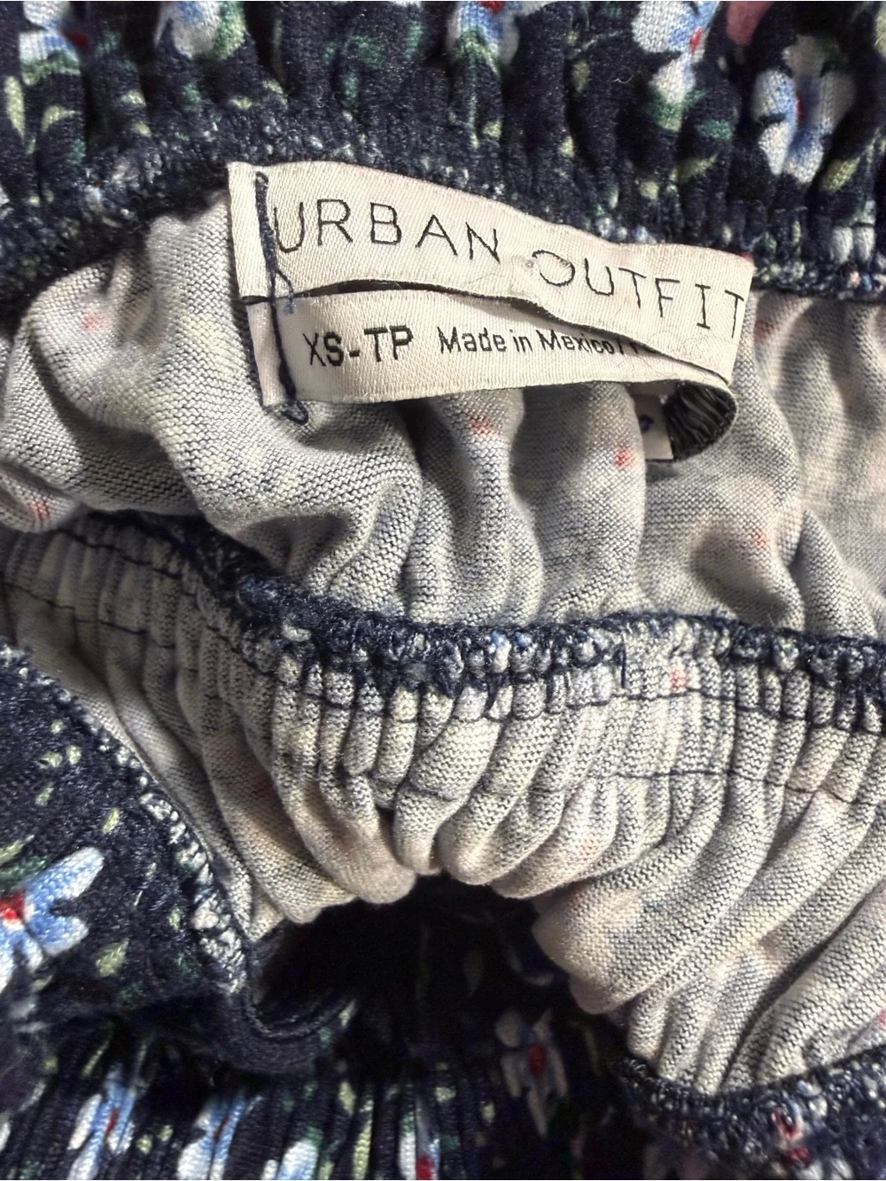 Urban Outfitters Navy Blue Floral Smocked Strapless Crop Top